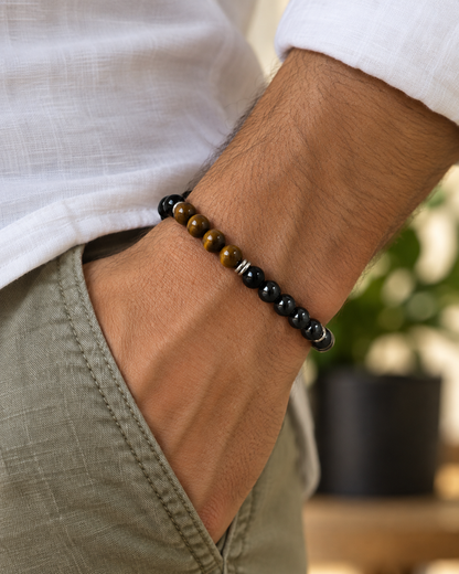Men's Black Tourmaline, Tiger Eye & Hematite Bracelet