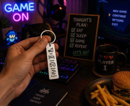 Eat Sleep Game Repeat Keychain