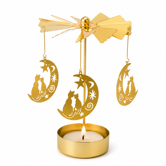 Rotating Cat & Moon Tealight Carousel Candle Holder