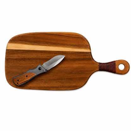 Acacia Wood Medium Serving Board & Folding Knife Gift Set
