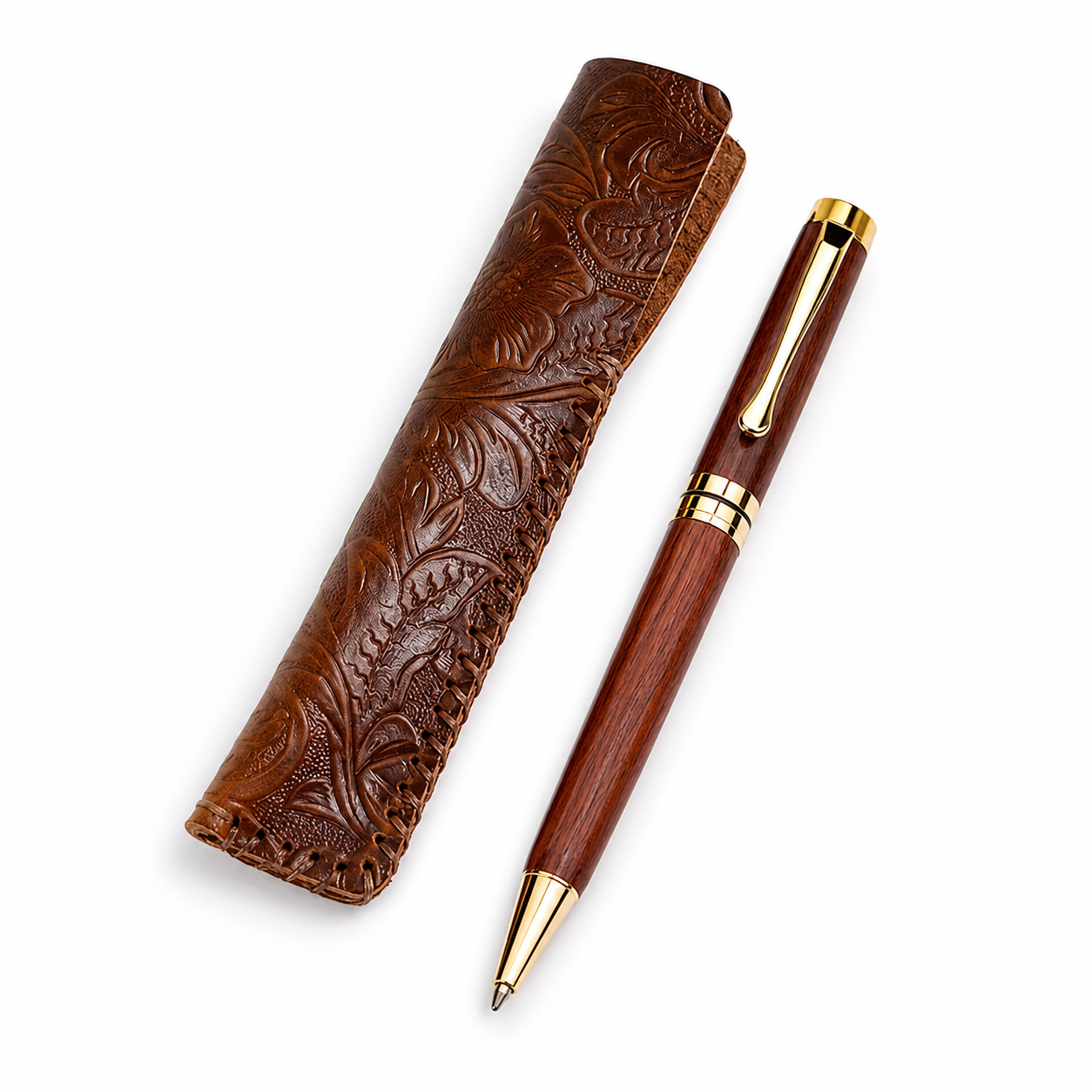 Wood-Style Executive Pen & Leather Sleeve Gift Set