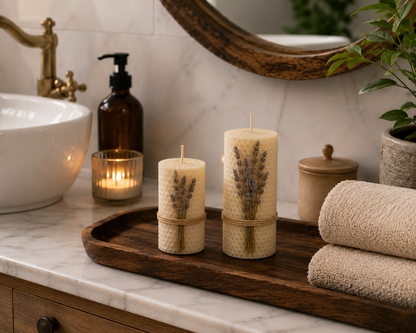 Handmade Honeycomb Beeswax Candle Set with Dried Lavender