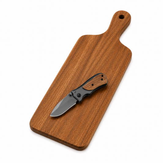 Acacia Wood Small Serving Board & Folding Knife Gift Set