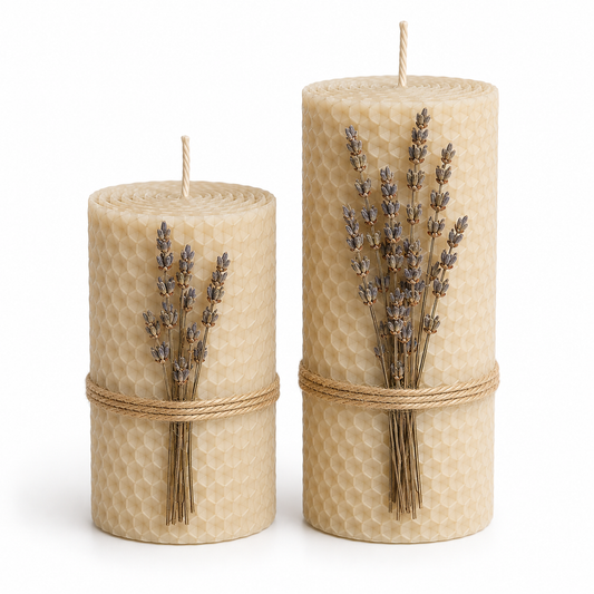 Handmade Honeycomb Beeswax Candle Set with Dried Lavender
