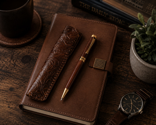 Wood-Style Executive Pen & Leather Sleeve Gift Set