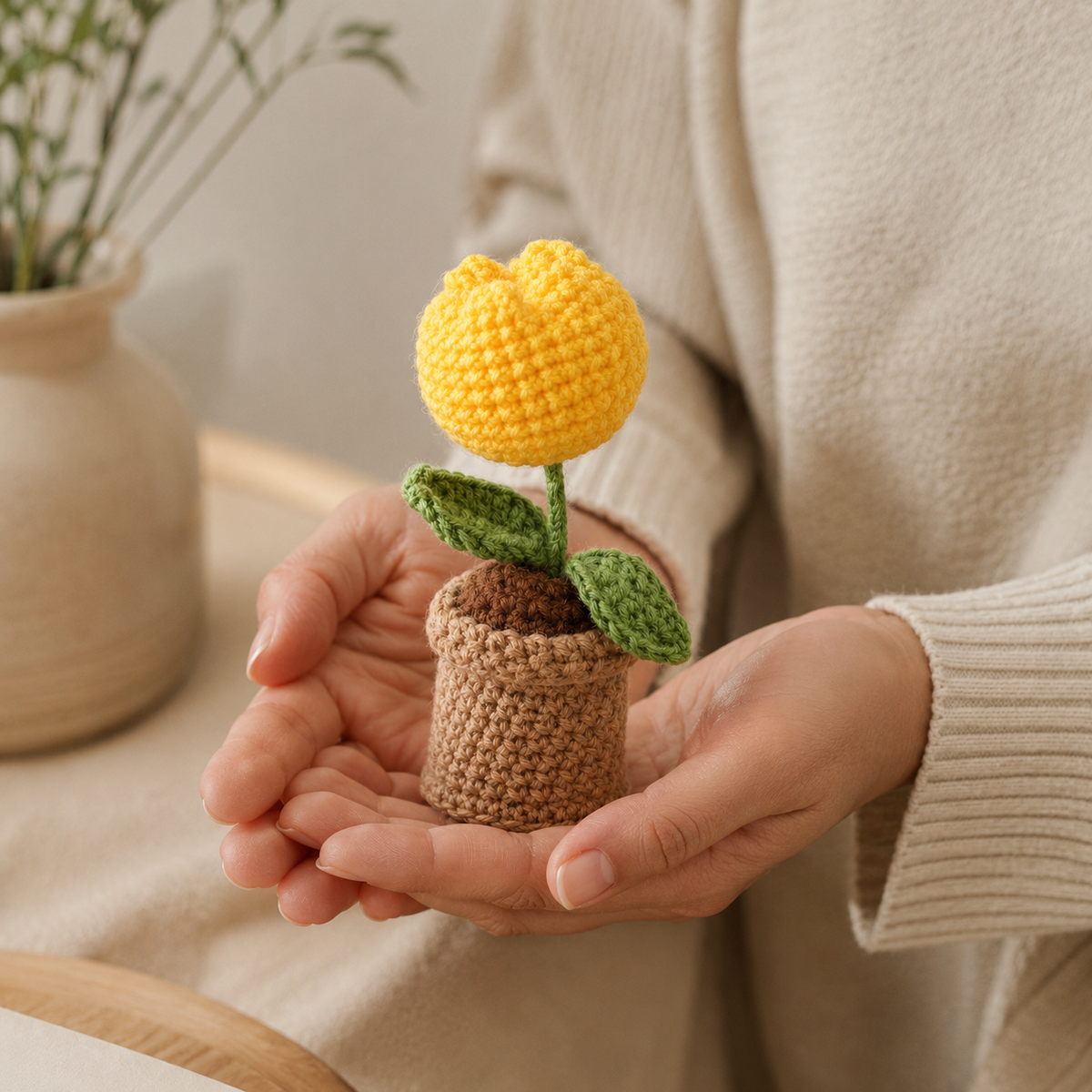 Crochet Tulip Flower Pot